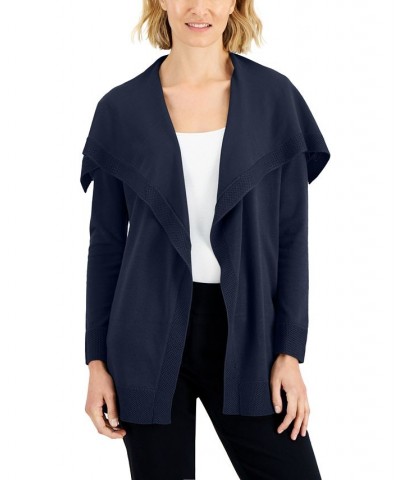 Petite Envelope-Neck Open-Front Solid Cardigan Blue $11.78 Sweaters