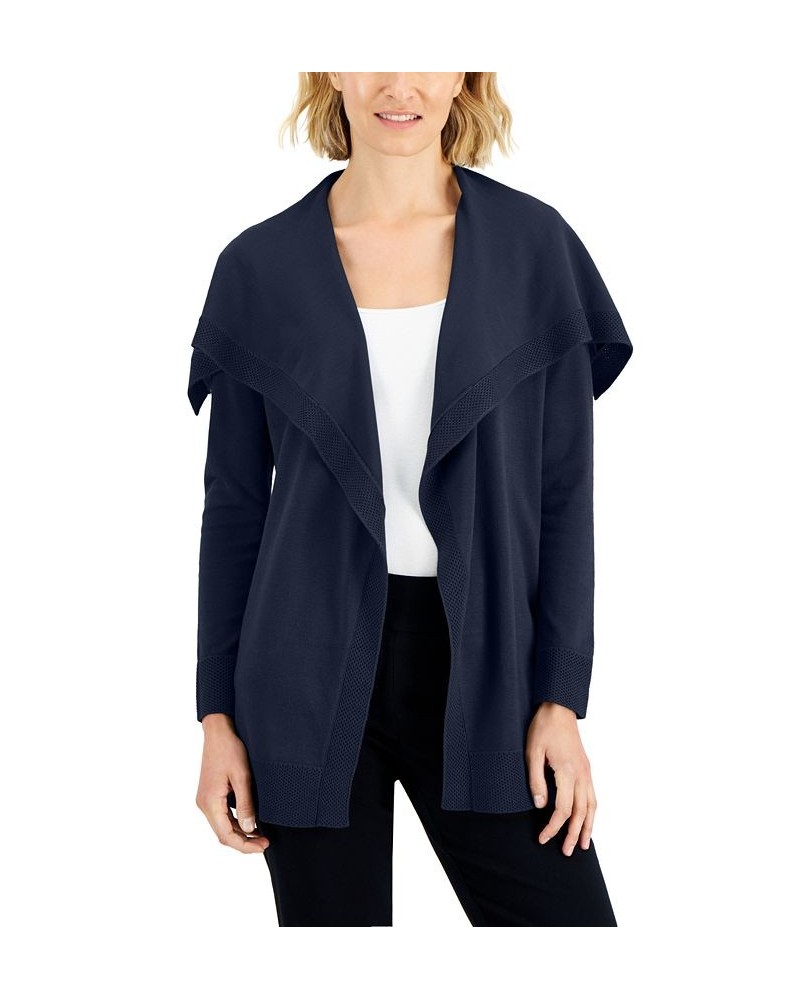 Petite Envelope-Neck Open-Front Solid Cardigan Blue $11.78 Sweaters