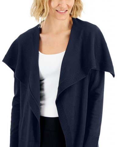 Petite Envelope-Neck Open-Front Solid Cardigan Blue $11.78 Sweaters