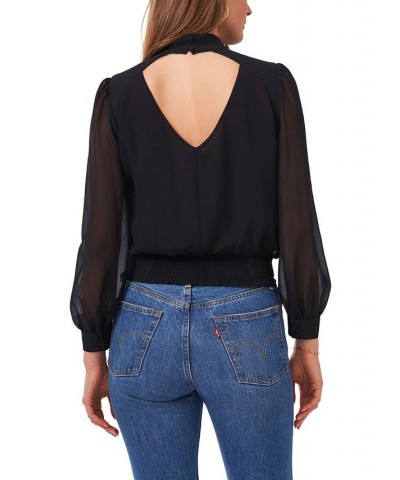 Women's Long Sleeve Cropped Mock Neck Blouse Black $32.72 Tops