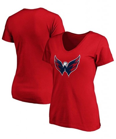 Women's Red Washington Capitals Primary Team Logo V-Neck T-shirt Red $18.80 Tops