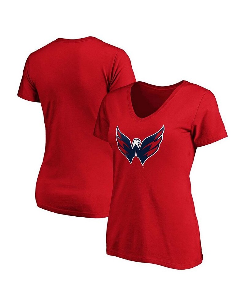 Women's Red Washington Capitals Primary Team Logo V-Neck T-shirt Red $18.80 Tops