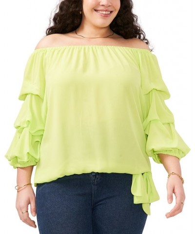 Plus Size Bubble-Sleeve Off-The-Shoulder Top Green $25.62 Tops