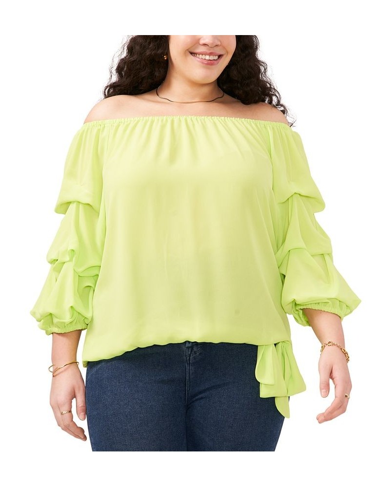 Plus Size Bubble-Sleeve Off-The-Shoulder Top Green $25.62 Tops