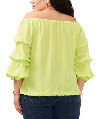 Plus Size Bubble-Sleeve Off-The-Shoulder Top Green $25.62 Tops