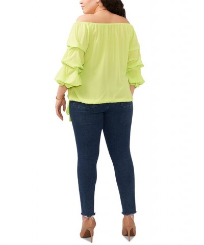 Plus Size Bubble-Sleeve Off-The-Shoulder Top Green $25.62 Tops