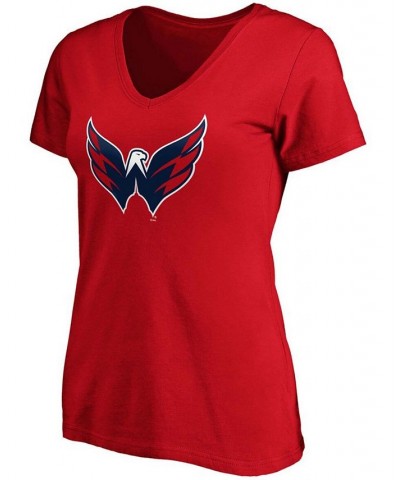 Women's Red Washington Capitals Primary Team Logo V-Neck T-shirt Red $18.80 Tops