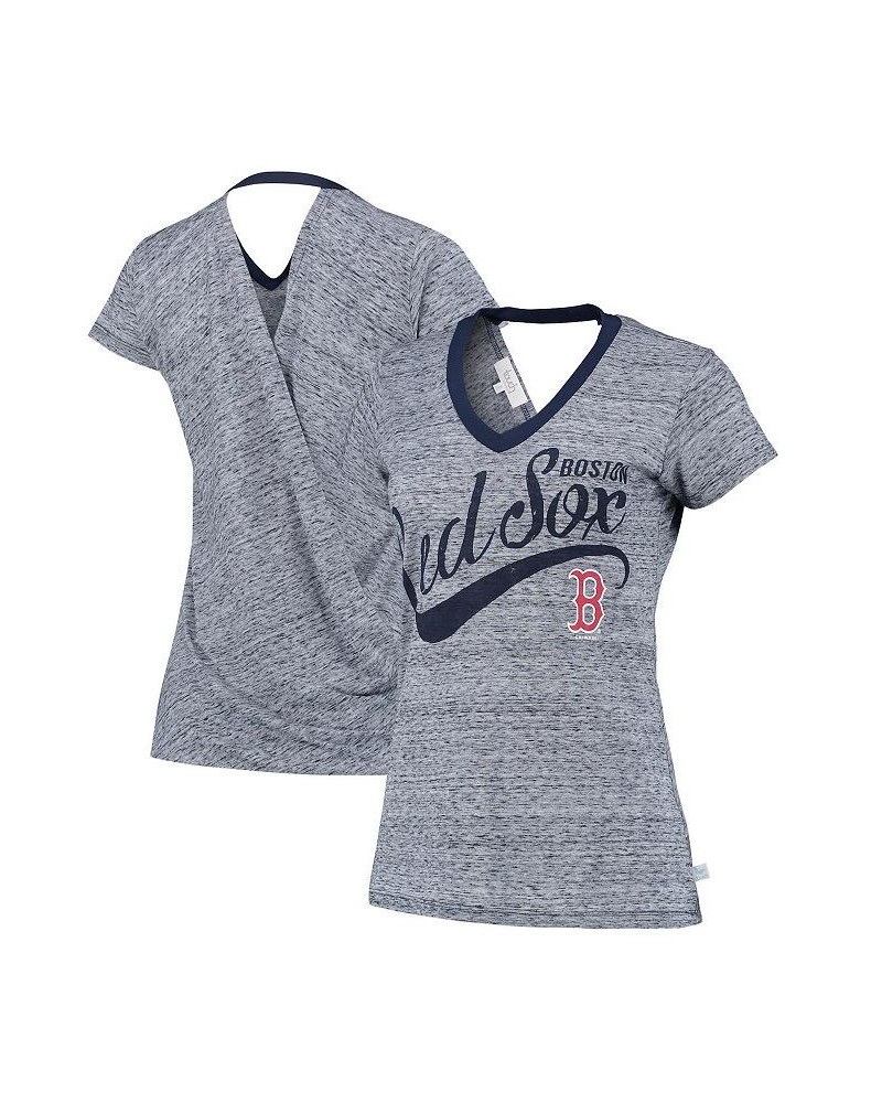 Women's Navy Boston Red Sox Hail Mary V-Neck Back Wrap T-shirt Navy $25.49 Tops