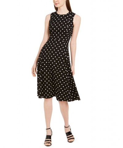 Petite Polka Dot Fit & Flare Midi Dress Black/White $40.99 Dresses