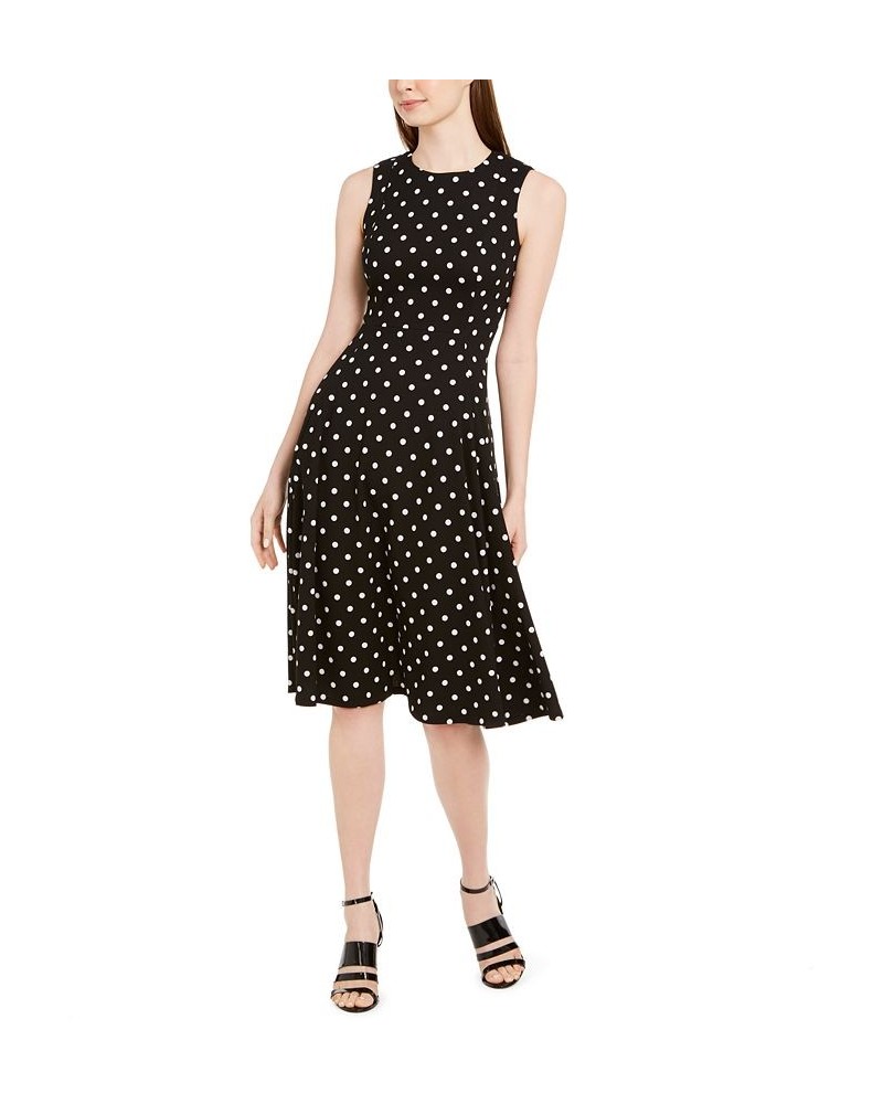 Petite Polka Dot Fit & Flare Midi Dress Black/White $40.99 Dresses