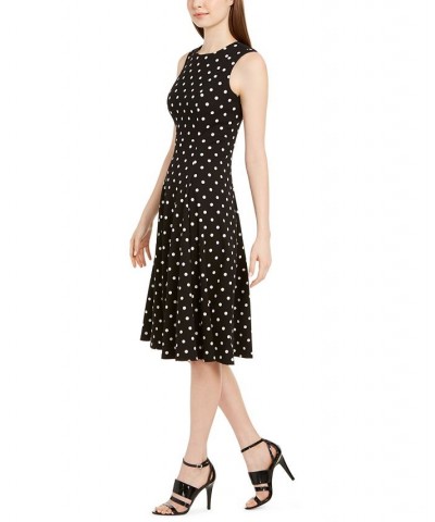 Petite Polka Dot Fit & Flare Midi Dress Black/White $40.99 Dresses