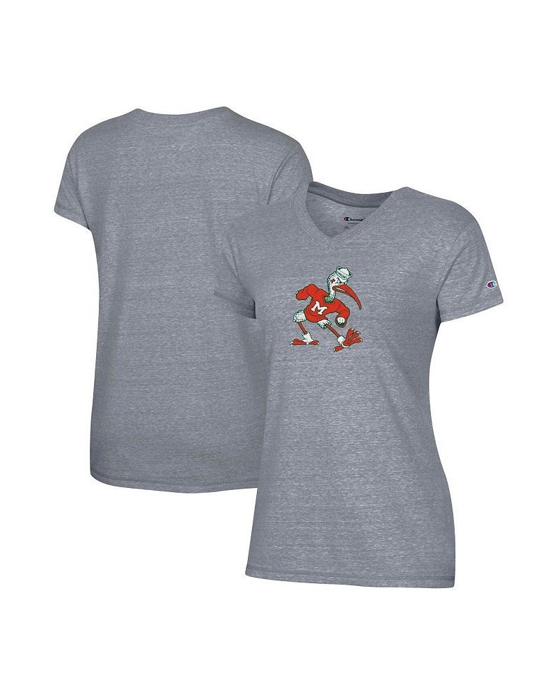 Women's Gray Miami Hurricanes Vault Logo V-Neck T-shirt Gray $21.99 Tops