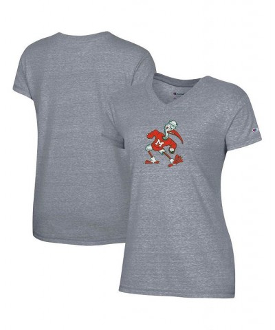 Women's Gray Miami Hurricanes Vault Logo V-Neck T-shirt Gray $21.99 Tops