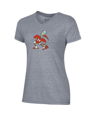 Women's Gray Miami Hurricanes Vault Logo V-Neck T-shirt Gray $21.99 Tops