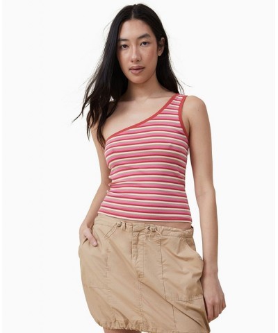 Women's Jamie One Shoulder Camisole Top Josie Stripe Red Chestnut $13.50 Tops