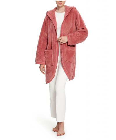 Women's Hooded Open Front Cardigan Pink $31.08 Sleepwear