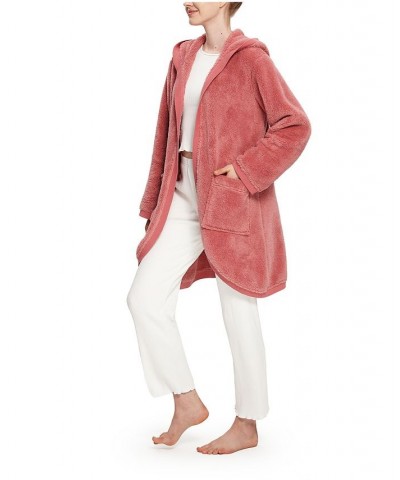 Women's Hooded Open Front Cardigan Pink $31.08 Sleepwear