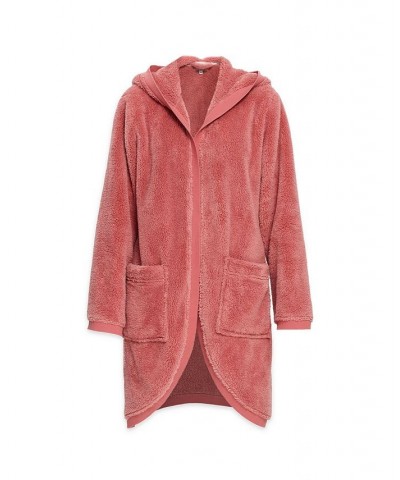 Women's Hooded Open Front Cardigan Pink $31.08 Sleepwear