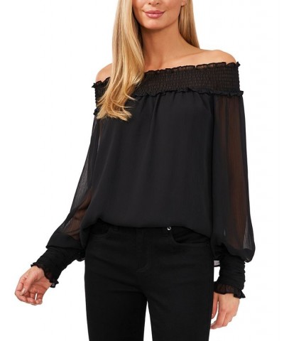 Smocked Off-The-Shoulder Top Rich Black $36.78 Tops