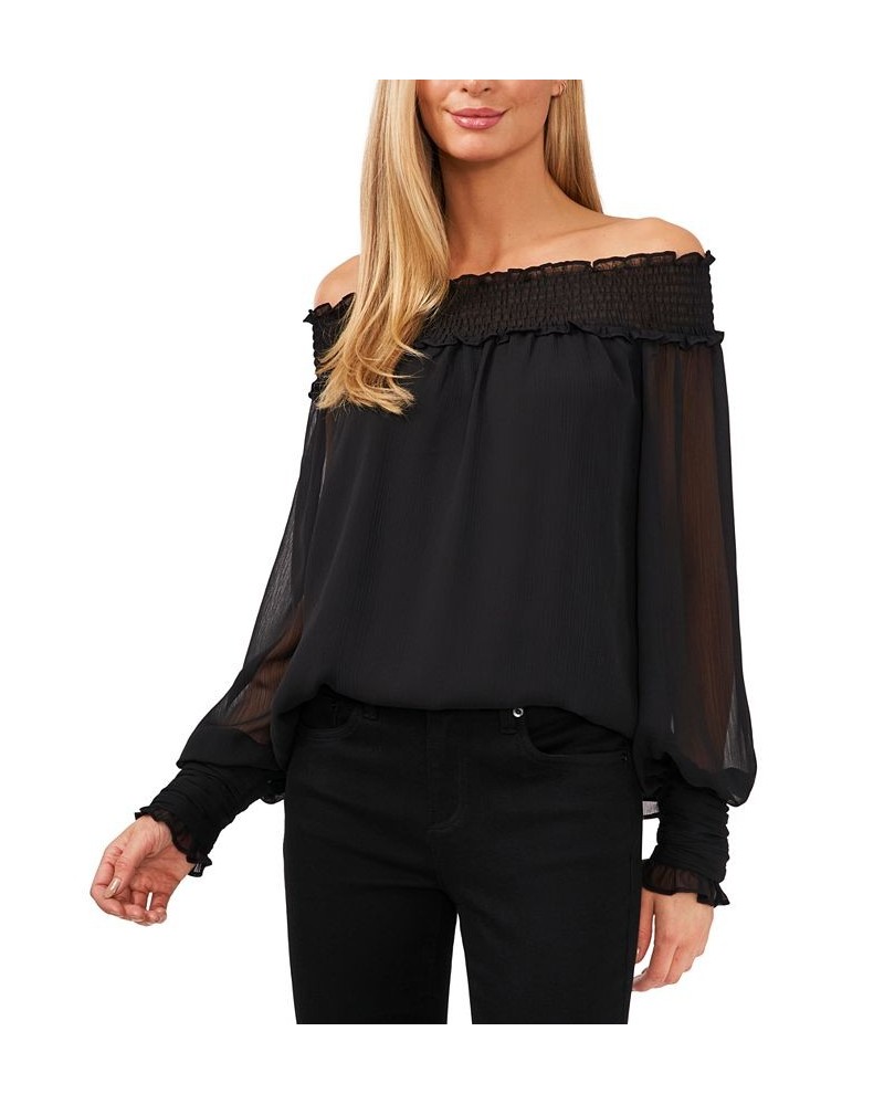 Smocked Off-The-Shoulder Top Rich Black $36.78 Tops