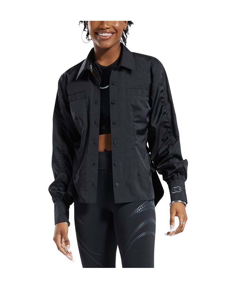 x Cardi B Women's Long-Sleeve Collared Top Black $28.42 Tops