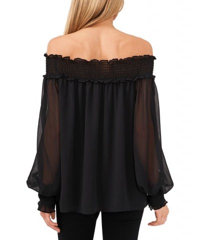 Smocked Off-The-Shoulder Top Rich Black $36.78 Tops