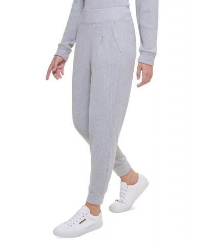 Women's High Rise Ribbed Pull-On Jogging Pants Tan/Beige $27.36 Pants