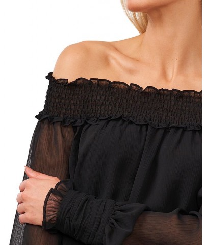 Smocked Off-The-Shoulder Top Rich Black $36.78 Tops