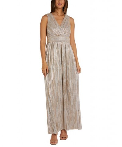 Women's Draped Open-Front Sheer Jacket & Metallic Gown Champagne $62.01 Dresses