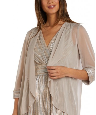 Women's Draped Open-Front Sheer Jacket & Metallic Gown Champagne $62.01 Dresses