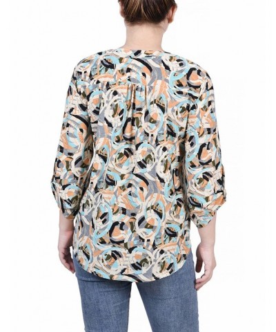 Petite 3/4 Roll Tap Pullover Top Autumn Blue Abstract $14.72 Tops