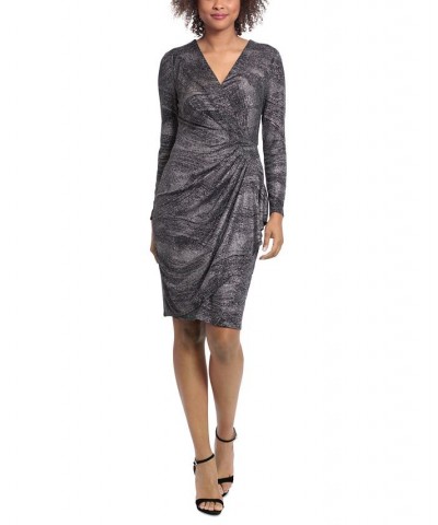 Women's Printed Faux-Wrap Dress Black/Gunmetal $22.78 Dresses