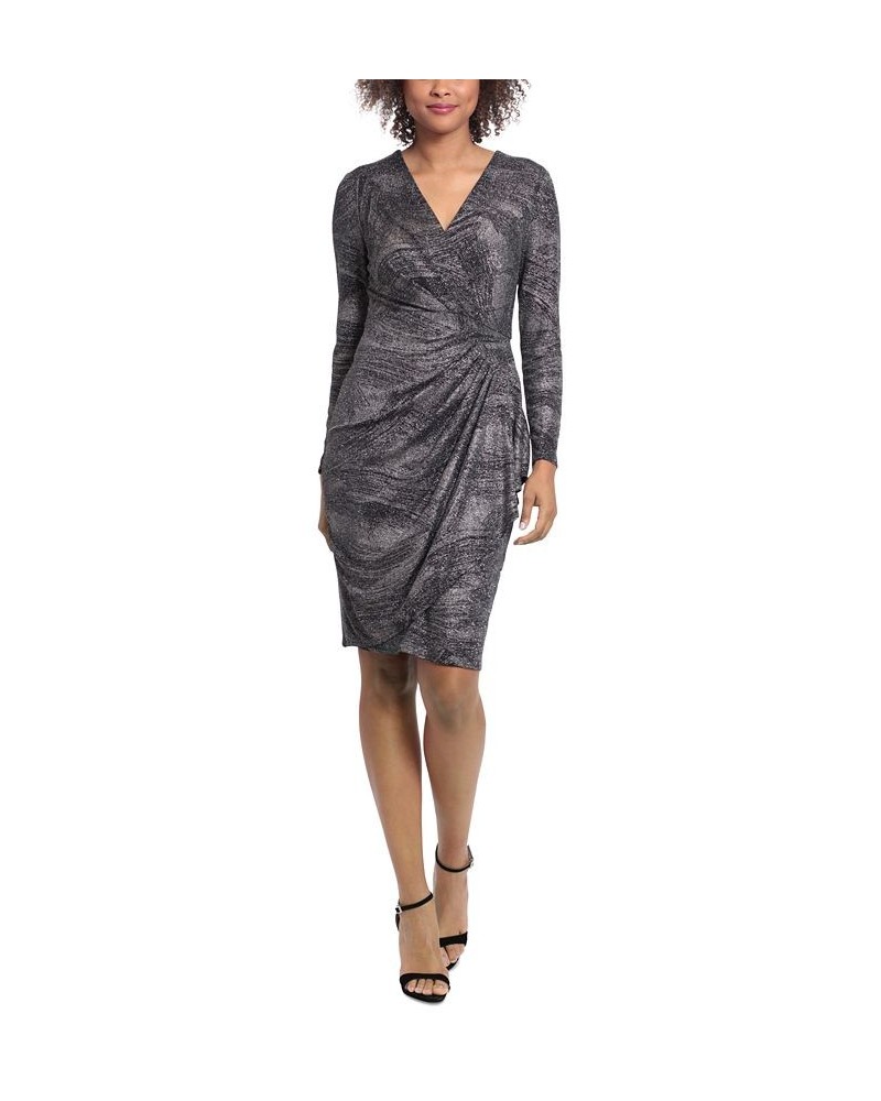 Women's Printed Faux-Wrap Dress Black/Gunmetal $22.78 Dresses