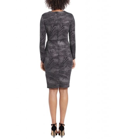 Women's Printed Faux-Wrap Dress Black/Gunmetal $22.78 Dresses