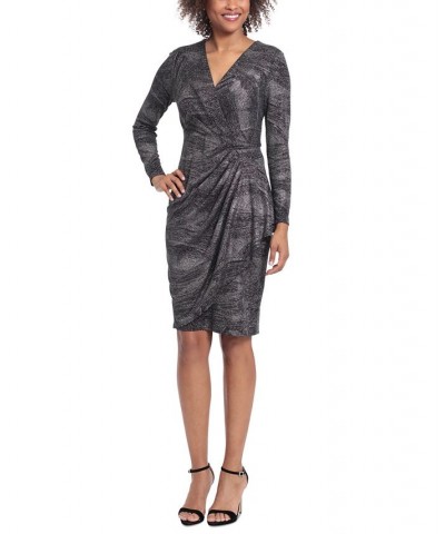 Women's Printed Faux-Wrap Dress Black/Gunmetal $22.78 Dresses