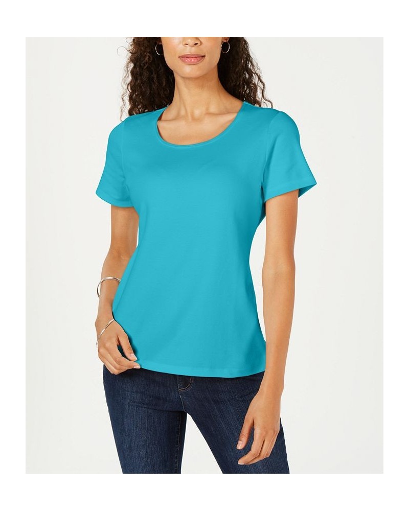 Petite Cotton Scoop-Neck Top Aqua Oasis $11.39 Tops