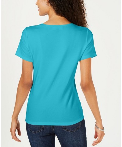 Petite Cotton Scoop-Neck Top Aqua Oasis $11.39 Tops