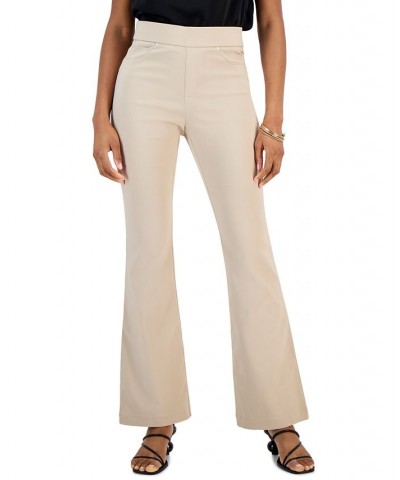 Women's High-Rise Pull-On Flare-Leg Pants Tan/Beige $28.86 Pants