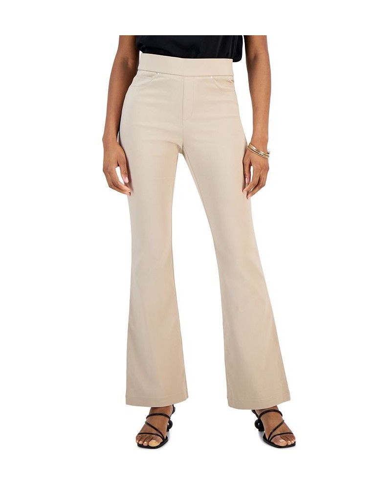 Women's High-Rise Pull-On Flare-Leg Pants Tan/Beige $28.86 Pants