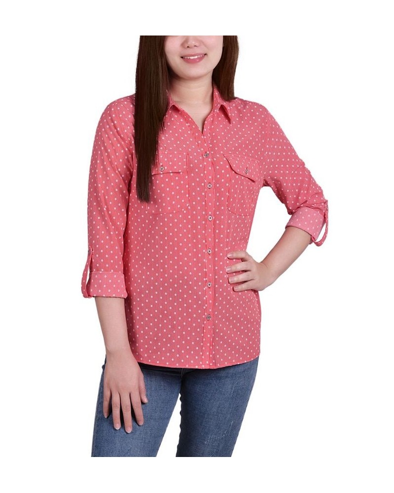 Petite 3/4 Sleeve Roll Tab Notch Collar Blouse Red Intermix $11.11 Tops