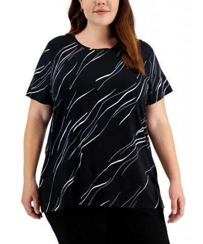 Plus Size Short Sleeve Top Black Linear Breeze $17.26 Tops