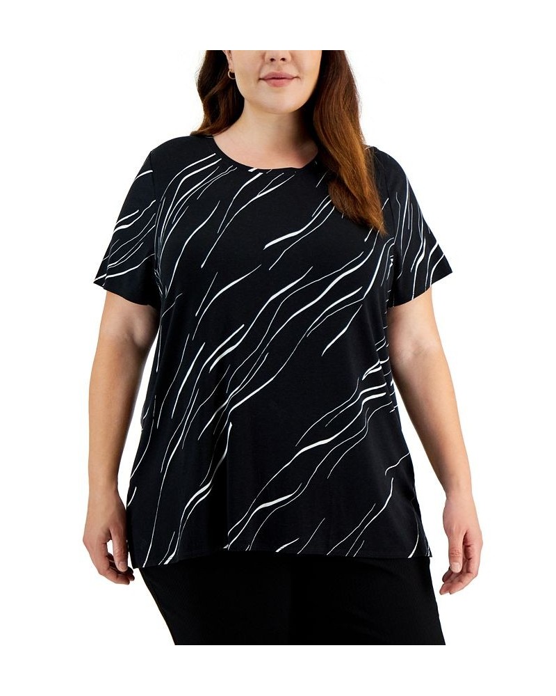 Plus Size Short Sleeve Top Black Linear Breeze $17.26 Tops