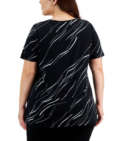 Plus Size Short Sleeve Top Black Linear Breeze $17.26 Tops