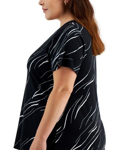 Plus Size Short Sleeve Top Black Linear Breeze $17.26 Tops