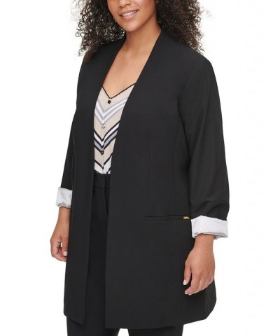 Plus Size Collarless Open-Front Topper Jacket Black $74.36 Jackets