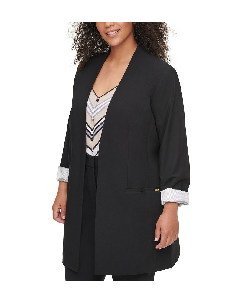 Plus Size Collarless Open-Front Topper Jacket Black $74.36 Jackets