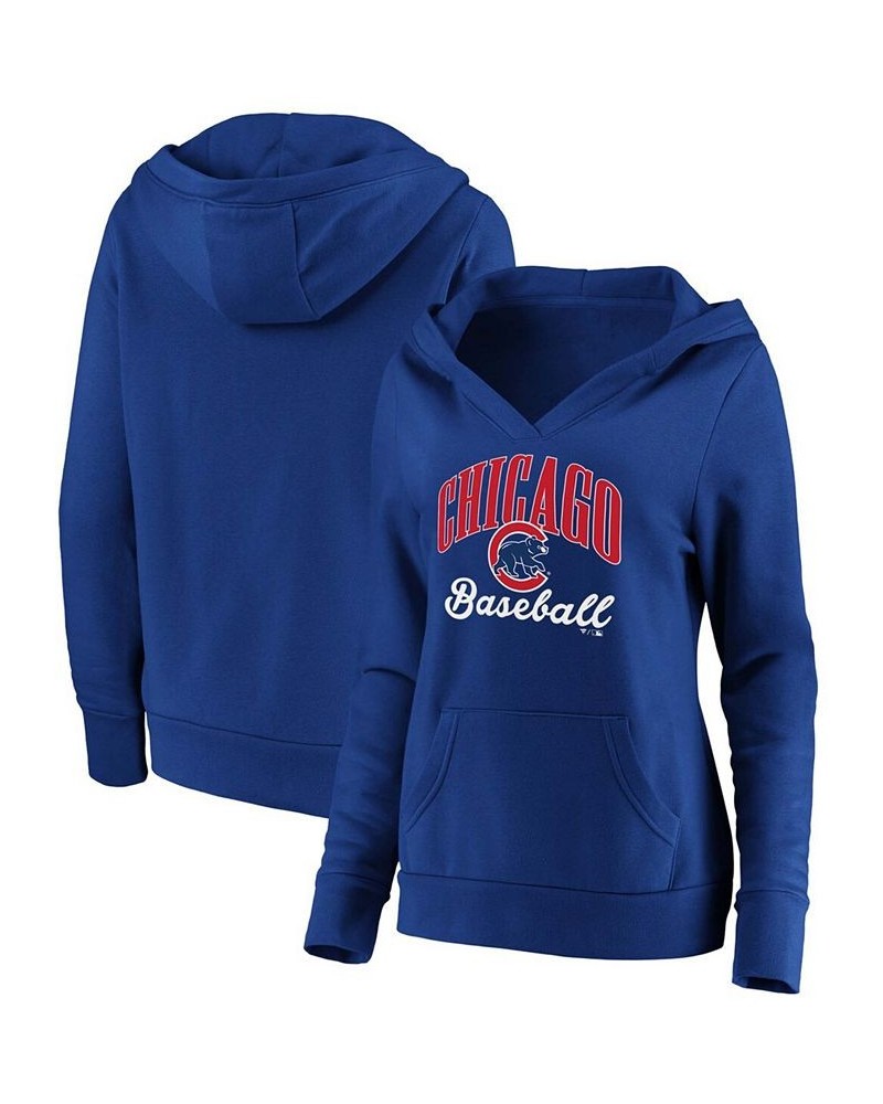 Plus Size Royal Chicago Cubs Victory Script Crossover Neck Pullover Hoodie Royal $32.00 Sweatshirts