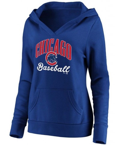 Plus Size Royal Chicago Cubs Victory Script Crossover Neck Pullover Hoodie Royal $32.00 Sweatshirts