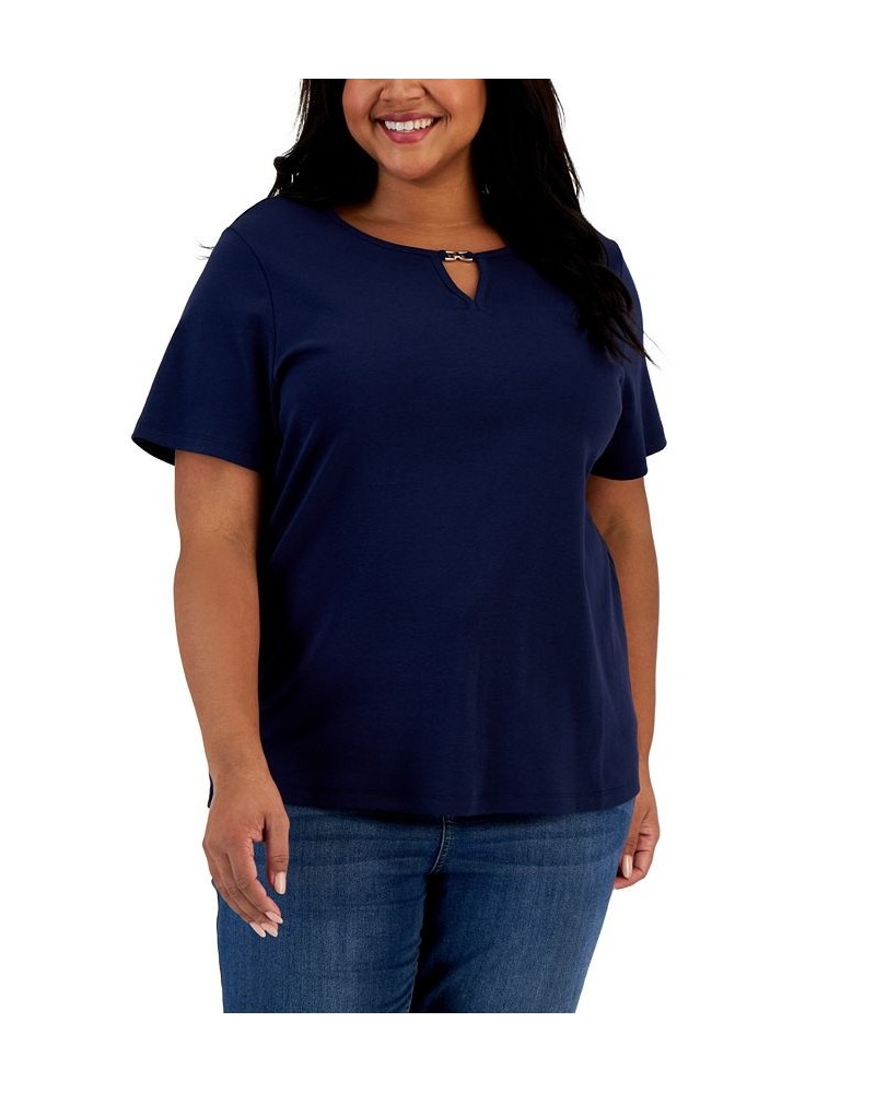 Plus Size Ladder V-Neck Top Granada Sky $14.27 Tops