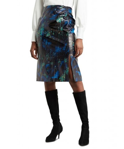 Women's Printed Ruched Side-Slit Skirt Serpent Meridian $33.98 Skirts